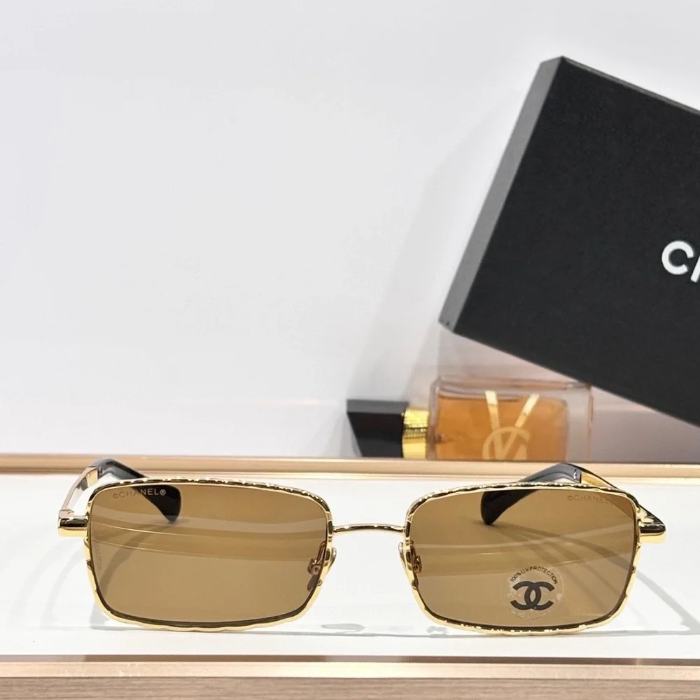 CHANEL Gold and Black Rectangular Sunglasses - Picture 2 of 7